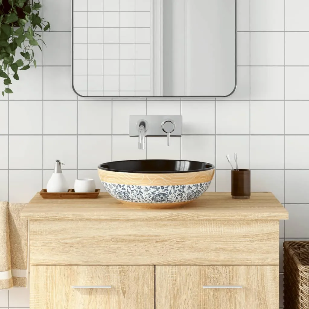 vidaXL Lavabo da Appoggio Multicolore Rotondo Φ41x14 cm Ceramica