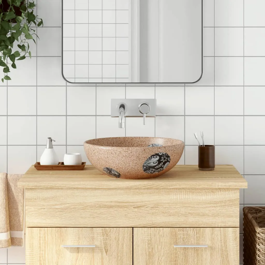 vidaXL Lavabo da Appoggio Marrone e Blu Rotondo Φ41x14 cm Ceramica