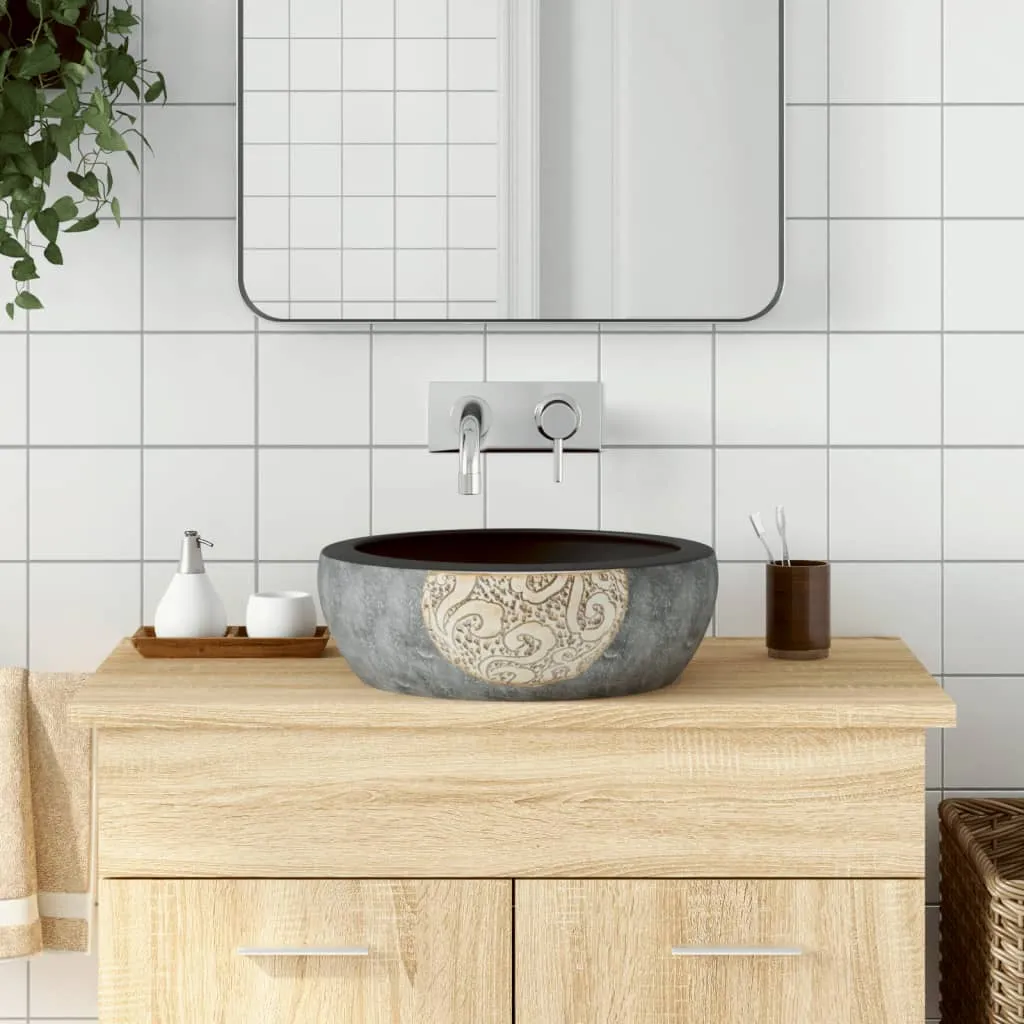 vidaXL Lavabo da Appoggio Nero e Marrone Rotondo Φ41x14 cm Ceramica