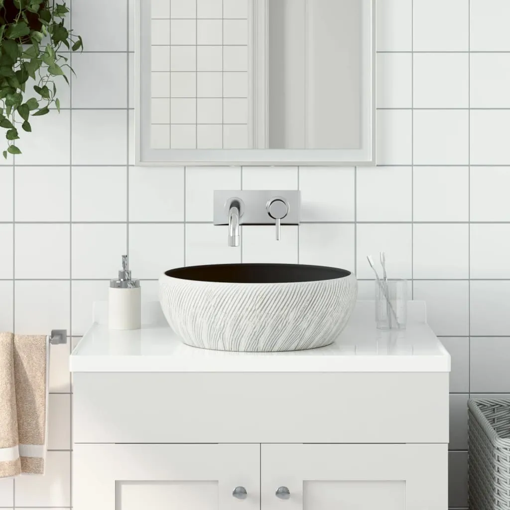 vidaXL Lavabo da Appoggio Nero e Grigio Rotondo Φ41x14 cm Ceramica