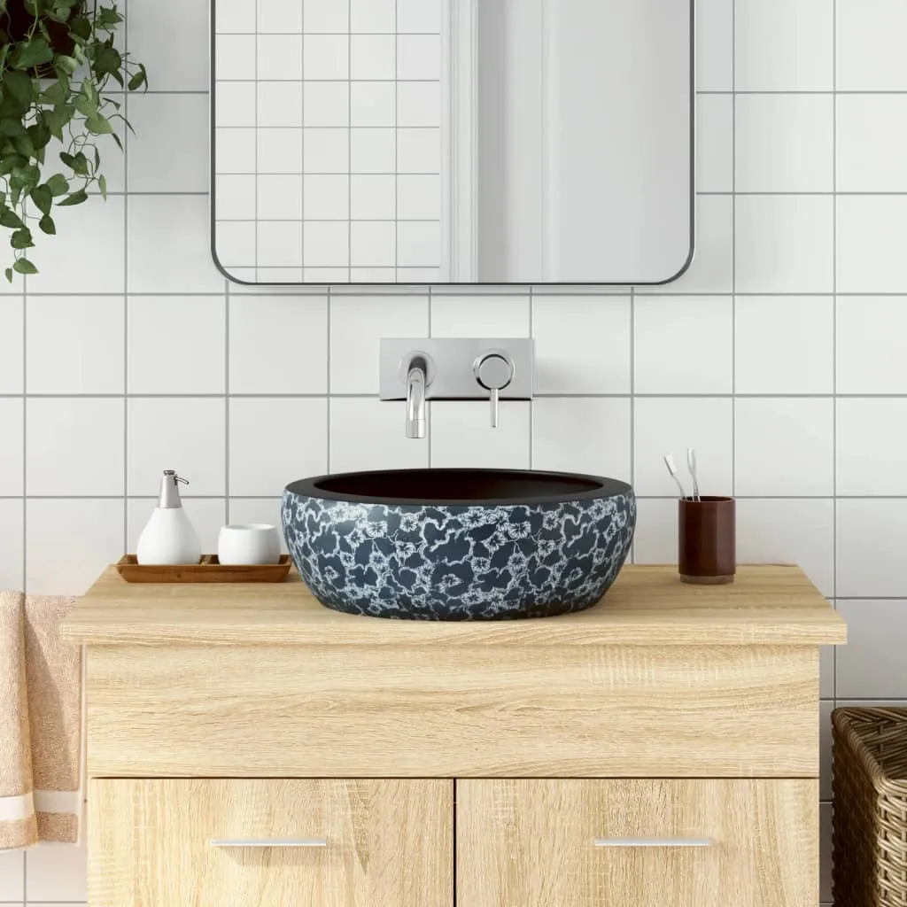 vidaXL Lavabo da Appoggio Nero e Blu Rotondo Φ41x14 cm Ceramica