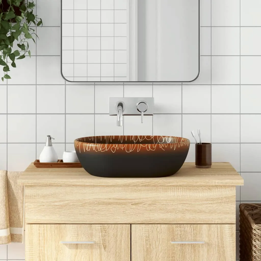 vidaXL Lavabo da Appoggio Nero e Arancione Ovale 47x33x13 cm Ceramica