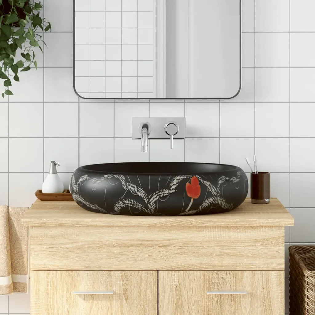 vidaXL Lavabo da Appoggio Nero Ovale 59x40x15 cm Ceramica