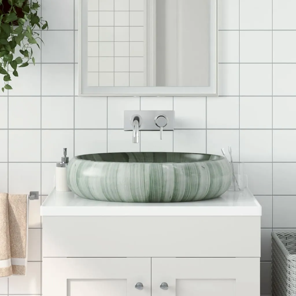 vidaXL Lavabo da Appoggio Verde Ovale 59x40x15 cm Ceramica