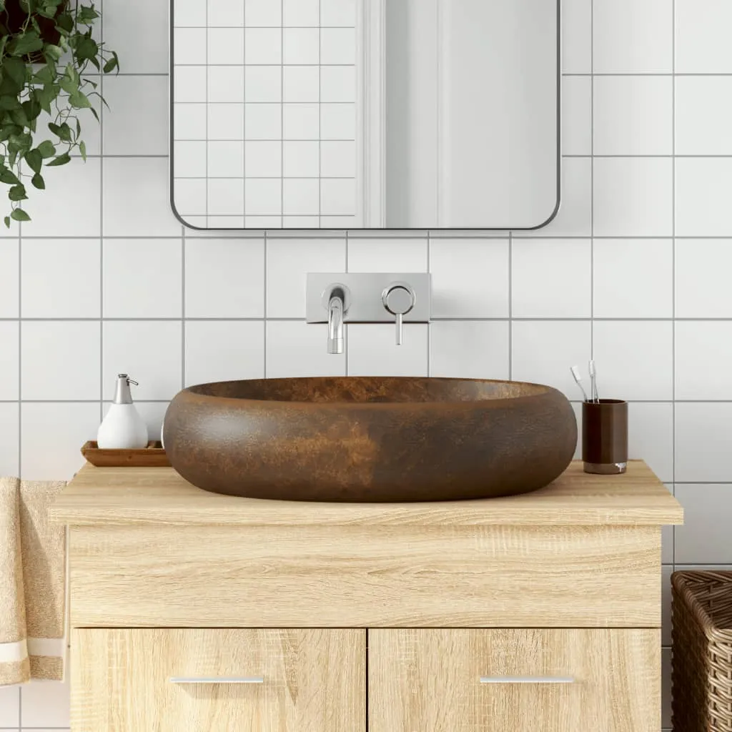 vidaXL Lavabo da Appoggio Marrone Ovale 59x40x15 cm Ceramica