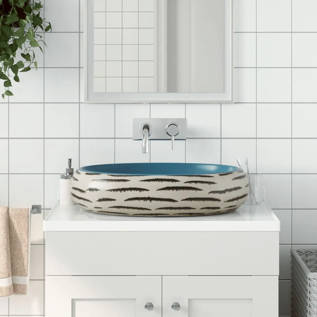 vidaXL Lavabo da Appoggio Multicolore Ovale 59x40x15 cm Ceramica