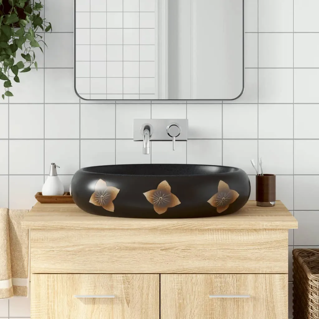 vidaXL Lavabo da Appoggio Nero e Blu Ovale 59x40x15 cm Ceramica