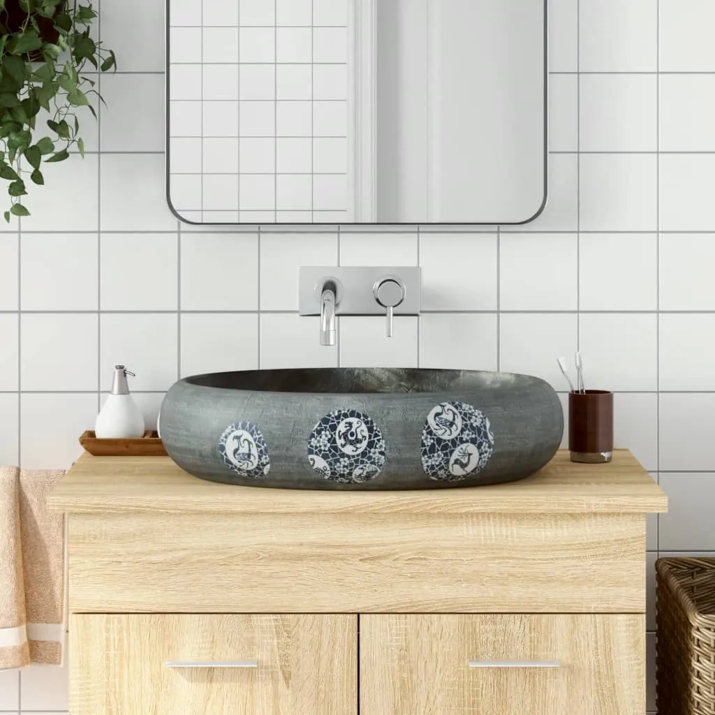 vidaXL Lavabo da Appoggio Grigio Ovale 59x40x15 cm Ceramica