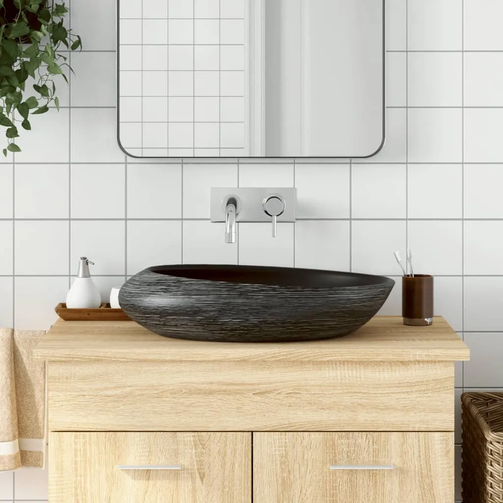 vidaXL Lavabo da Appoggio Grigio e Nero Ovale 59x40x14 cm Ceramica