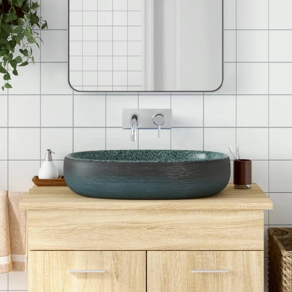 vidaXL Lavabo da Appoggio Turchese Ovale 59x40x14 cm Ceramica