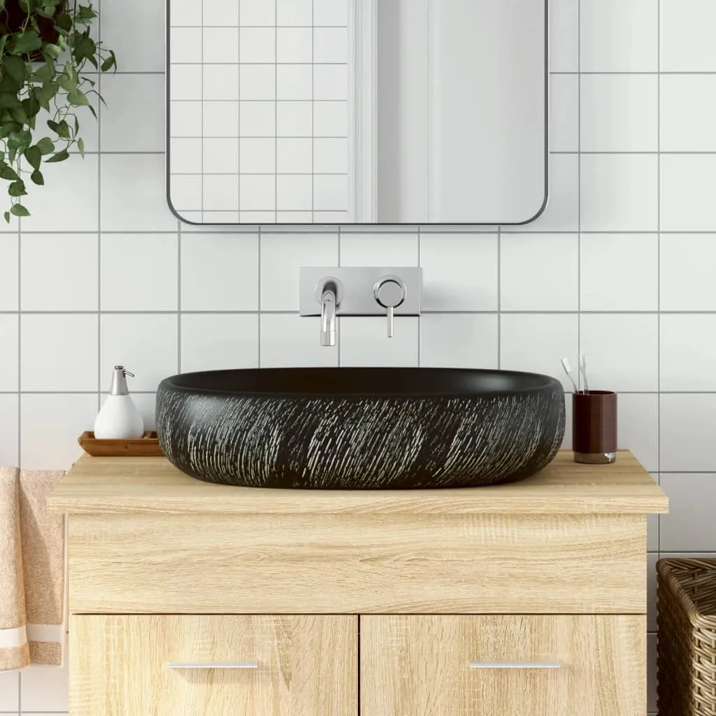 vidaXL Lavabo da Appoggio Nero Ovale 59x40x14 cm Ceramica