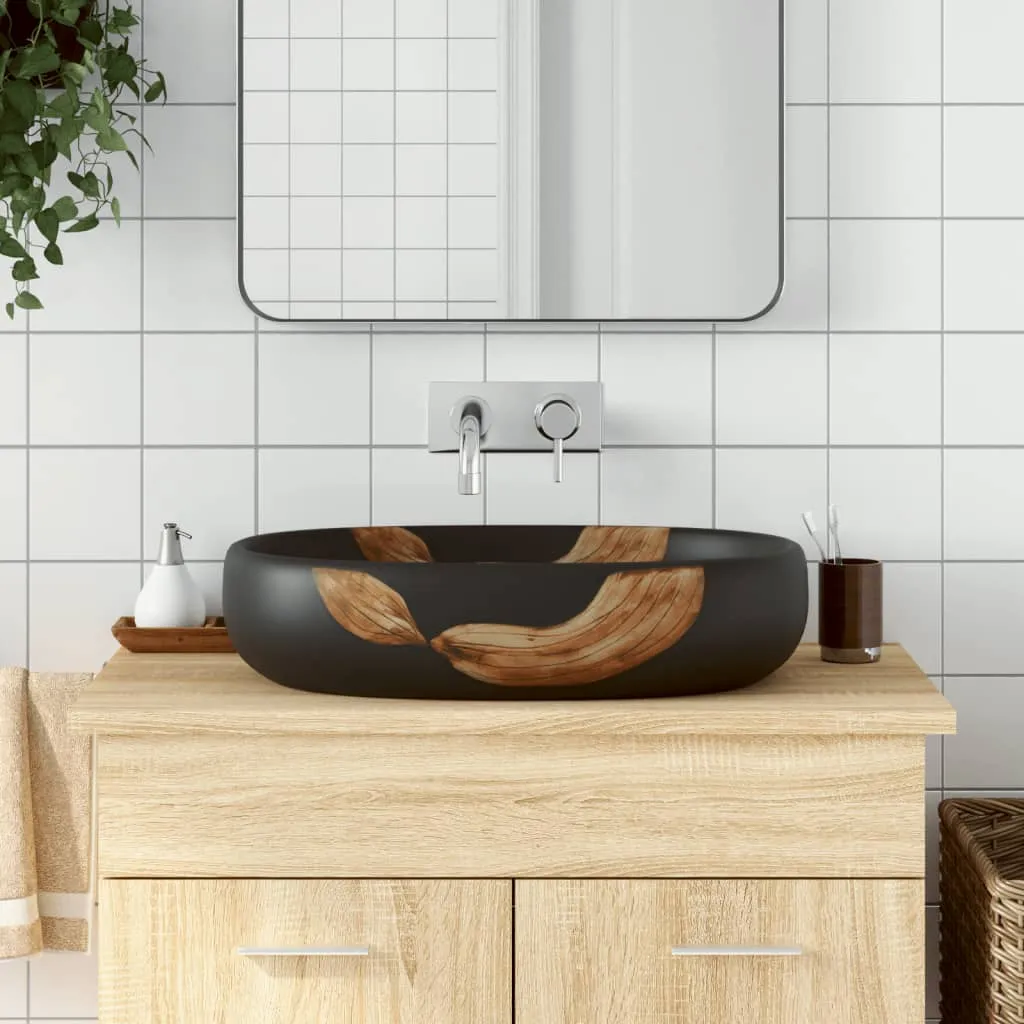 vidaXL Lavabo da Appoggio Nero Ovale 59x40x14 cm Ceramica