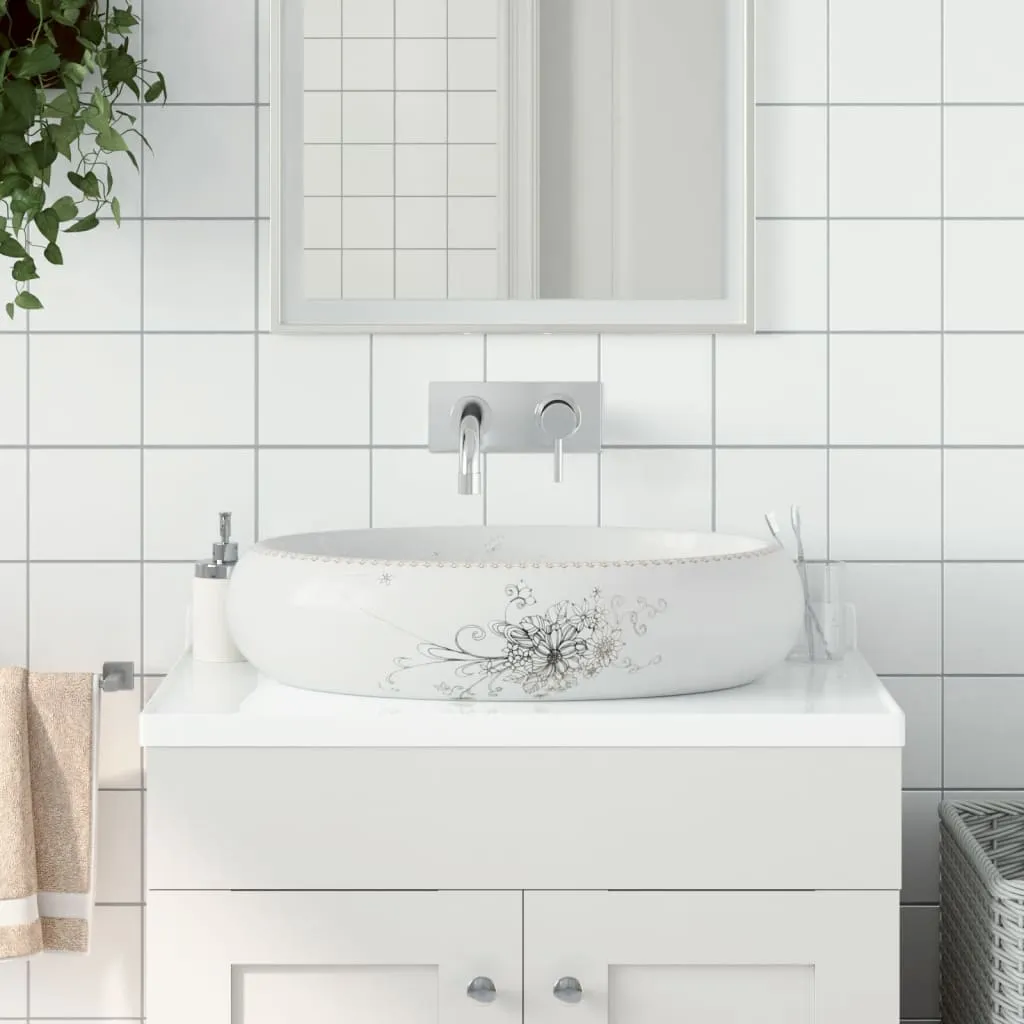 vidaXL Lavabo da Appoggio Bianco Ovale 59x40x15 cm Ceramica