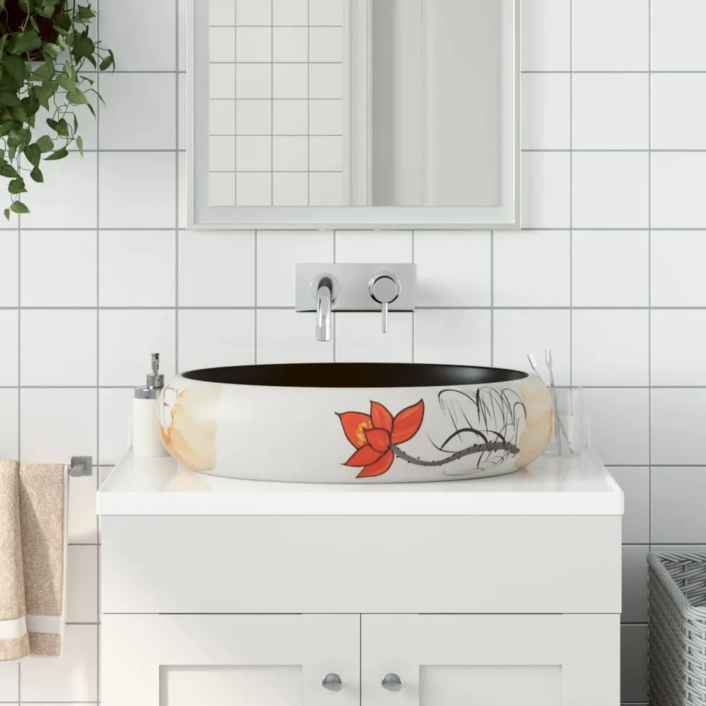 vidaXL Lavabo da Appoggio Multicolore Ovale 59x40x15 cm Ceramica