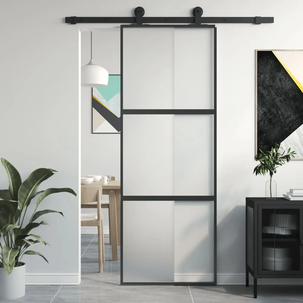 vidaXL Porta Scorrevole Nera 76x205 cm in Vetro Temperato e Alluminio