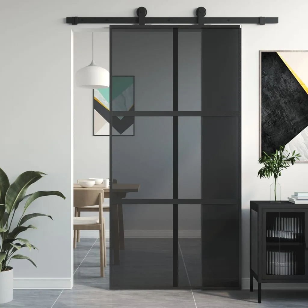 vidaXL Porta Scorrevole Nera 102,5x205 cm Vetro Temperato e Alluminio