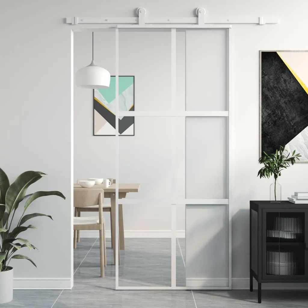 vidaXL Porta Scorrevole Bianca 90x205 cm Vetro Temperato e Alluminio