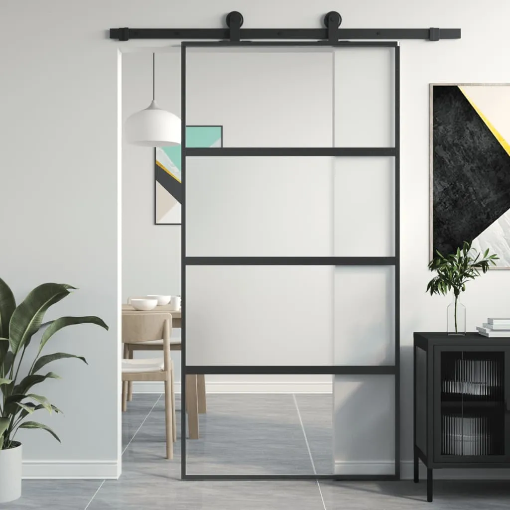 vidaXL Porta Scorrevole Nera 102,5x205 cm Vetro Temperato e Alluminio