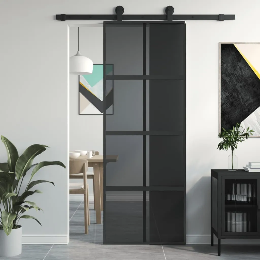 vidaXL Porta Scorrevole Nera 76x205 cm in Vetro Temperato e Alluminio