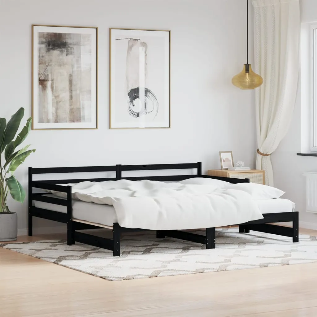 vidaXL Divano Letto con Letto Estraibile Nero 90x190cm Massello Pino