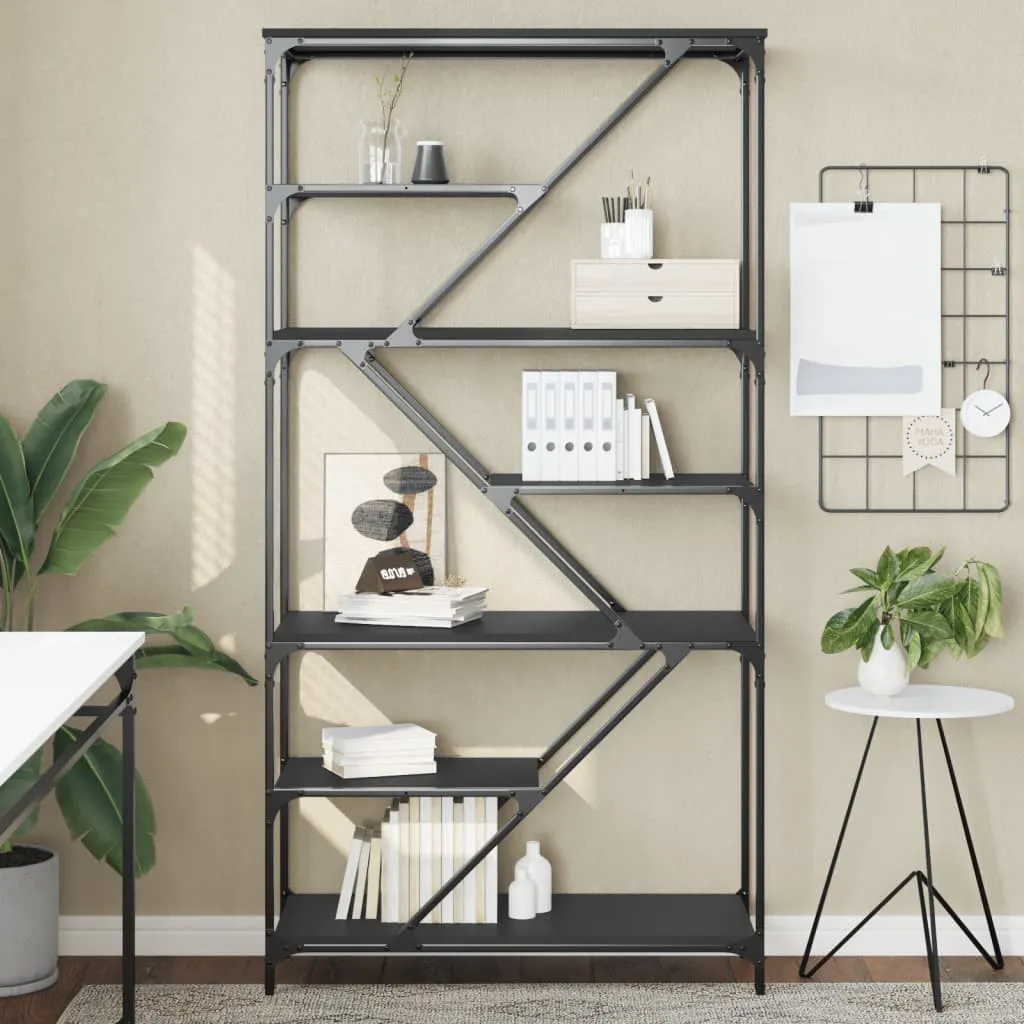 vidaXL Libreria Nera 91x36x176 cm in Legno Multistrato e Acciaio