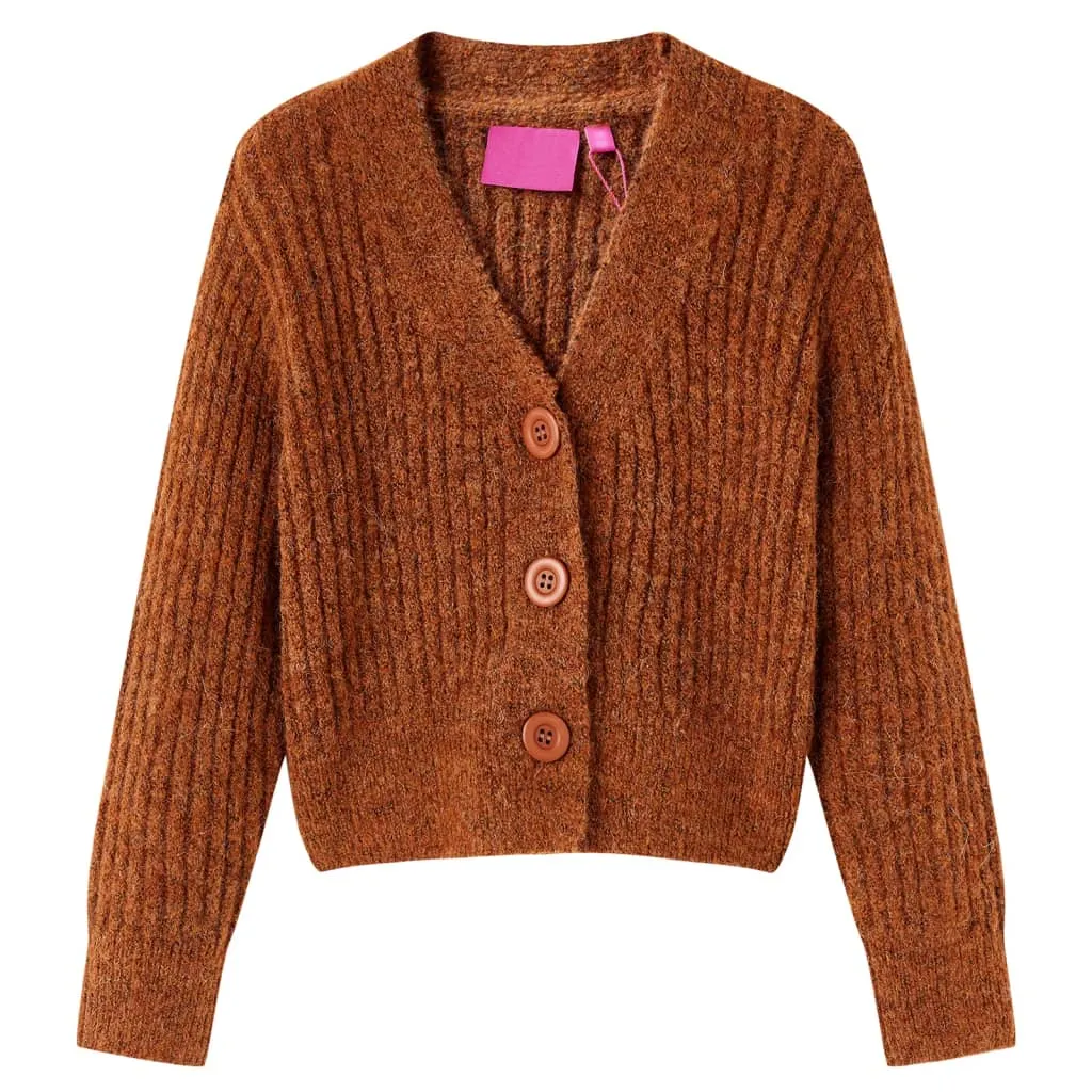 Cardigan da Bambina Lavorato a Mano Cognac 128