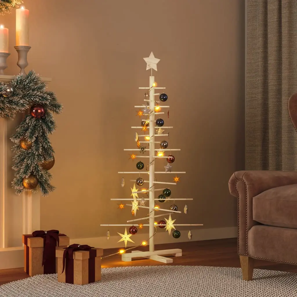 Albero di Natale Decorativo in Legno 125 cm Legno Massello Pino