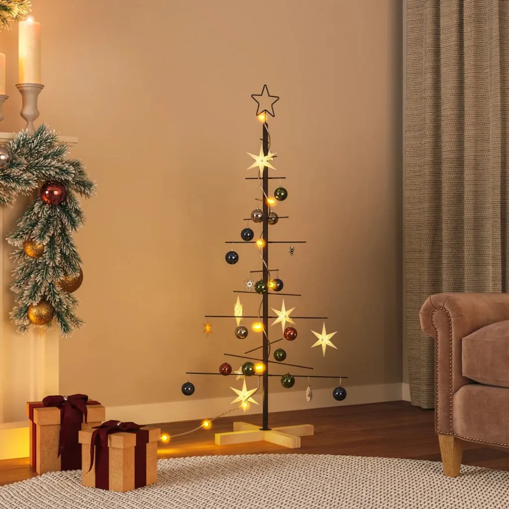 vidaXL Albero di Natale in Metallo con Base in Legno Nero 120 cm