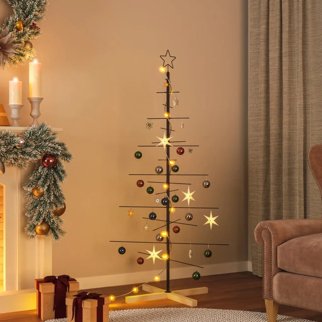 vidaXL Albero di Natale in Metallo con Base in Legno Nero 150 cm