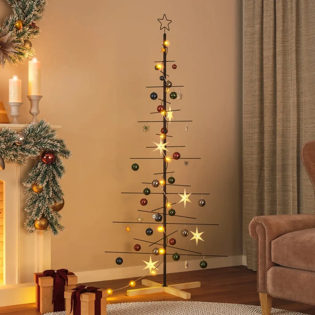 vidaXL Albero di Natale in Metallo con Base in Legno Nero 180 cm