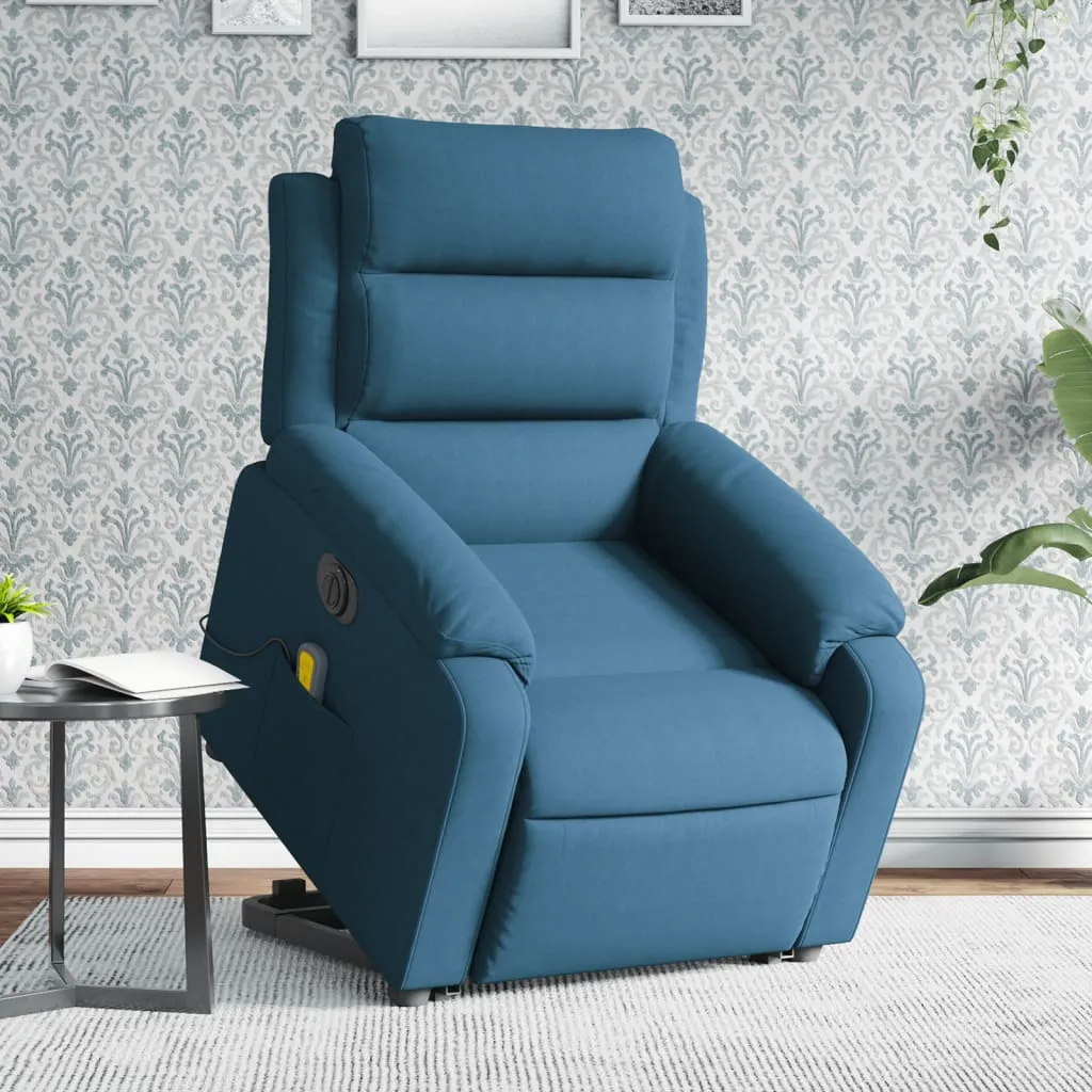 vidaXL Poltrona Alzapersona Massaggi Elettrica Reclinabile Blu Velluto