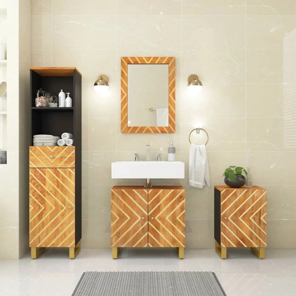 vidaXL Set Mobili da Bagno 4pz Marrone e Nero Legno Massello di Mango