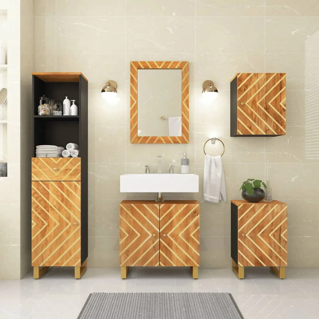 vidaXL Set Mobili da Bagno 5pz Marrone e Nero Legno Massello di Mango