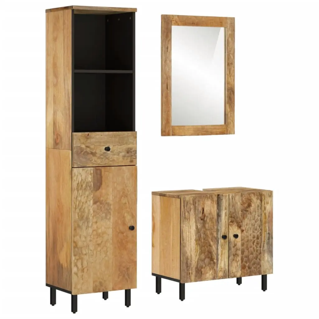 Set Mobili da Bagno 3 pz in Legno Massello di Mango