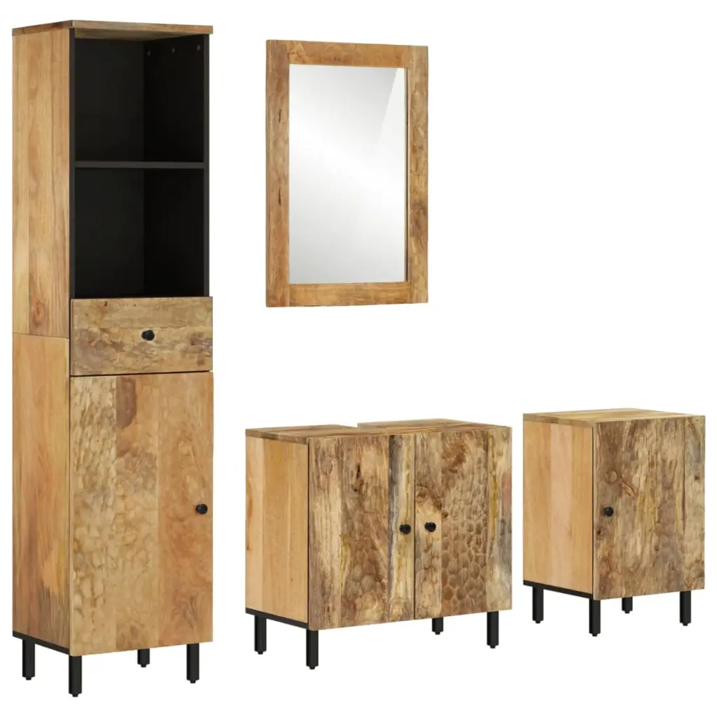 Set Mobili da Bagno 4 pz in Legno Massello di Mango