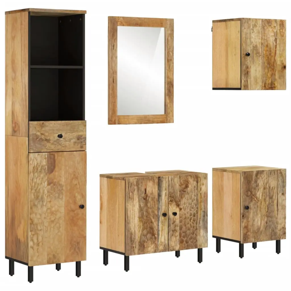 Set Mobili da Bagno 5 pz in Legno Massello di Mango