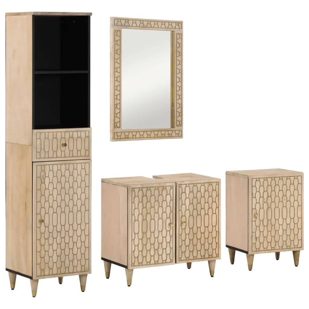 Set Mobili da Bagno 4 pz in Legno Massello di Mango