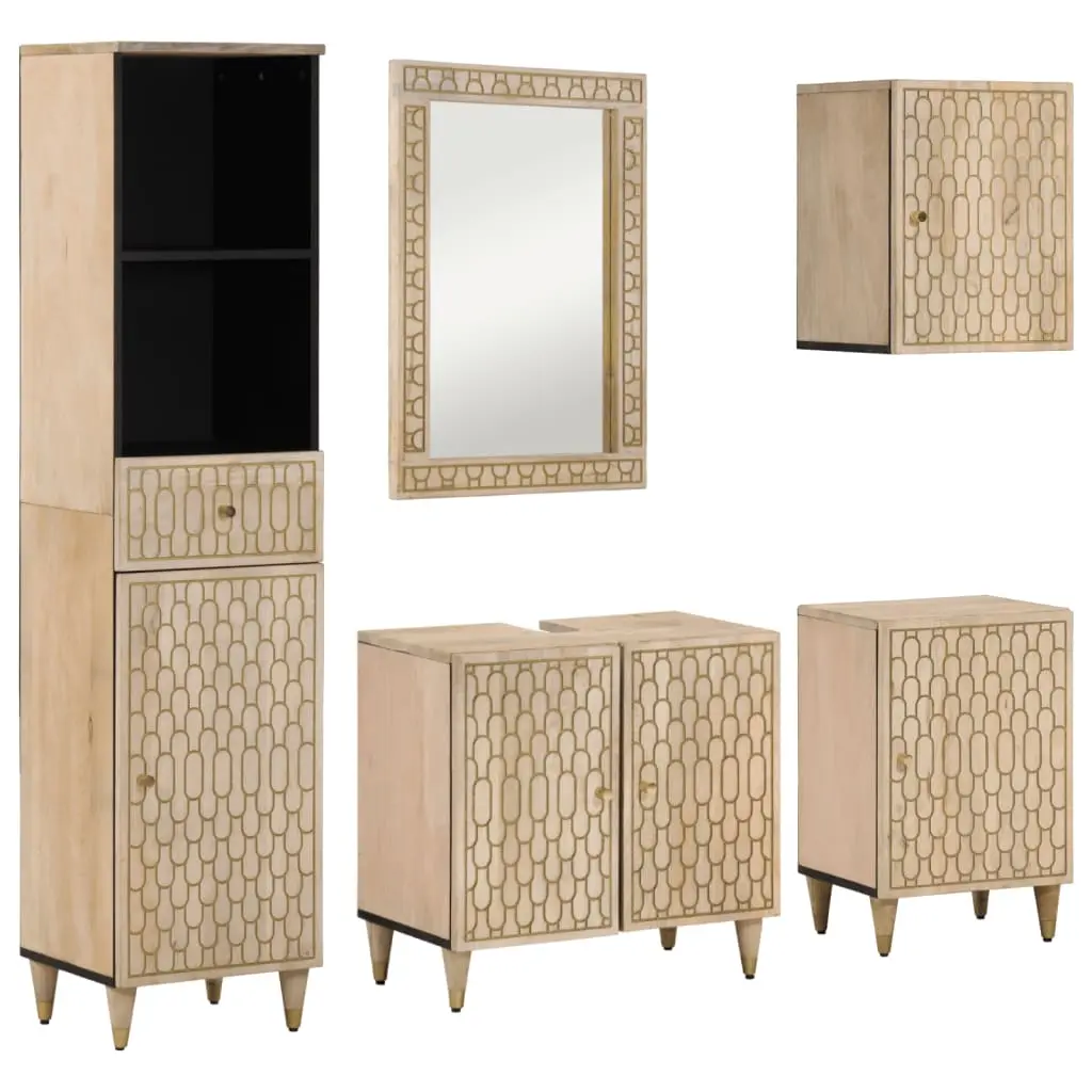 Set Mobili da Bagno 5 pz in Legno Massello di Mango