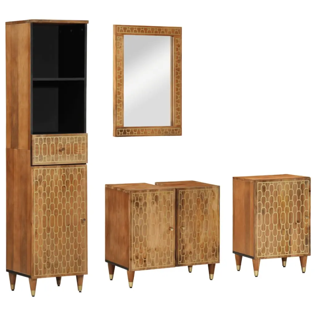 Set Mobili da Bagno 4 pz in Legno Massello di Mango