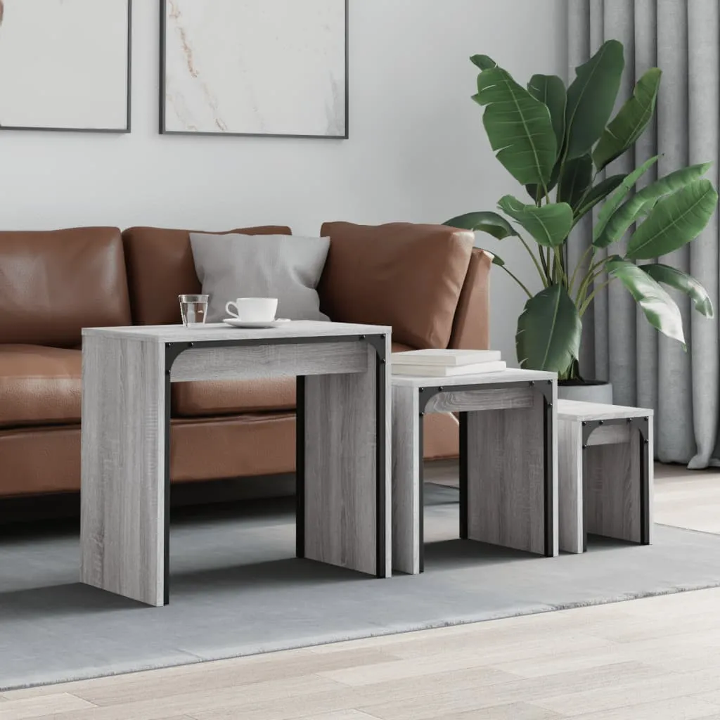 vidaXL Tavolini Salotto Impilabili 3pz Grigio Sonoma Legno Multistrato