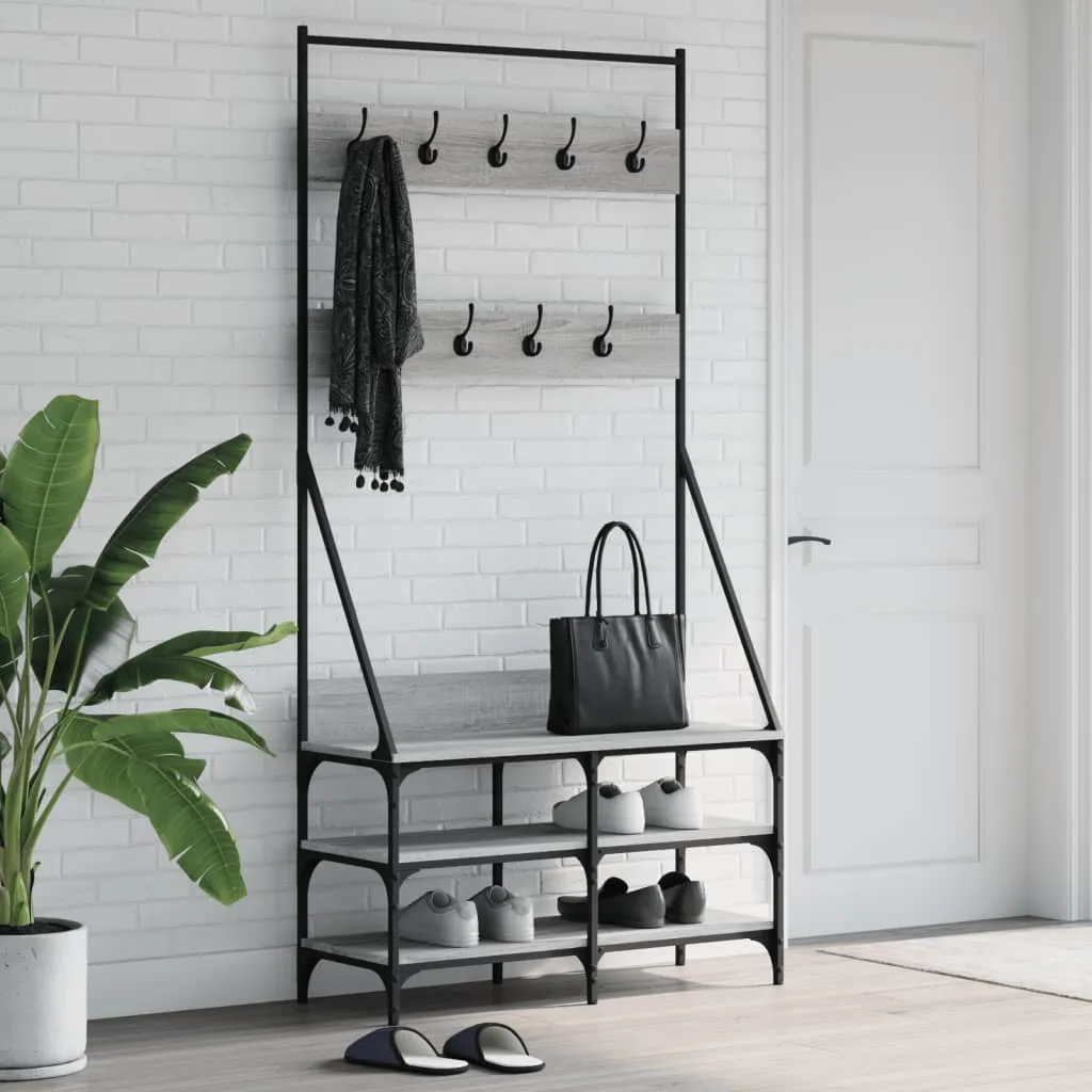 vidaXL Appendiabiti con Porta Scarpe Grigio Sonoma 90x34x184 cm