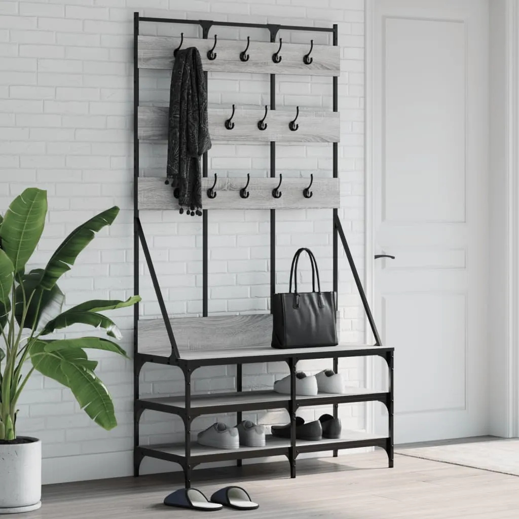 vidaXL Appendiabiti con Porta Scarpe Grigio Sonoma 100x40x184 cm