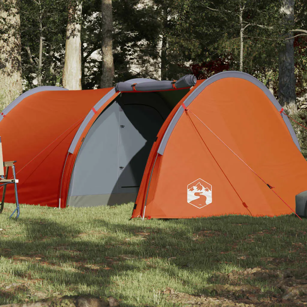 Tenda da Campeggio 4 Persone Grigio e Arancione Impermeabile