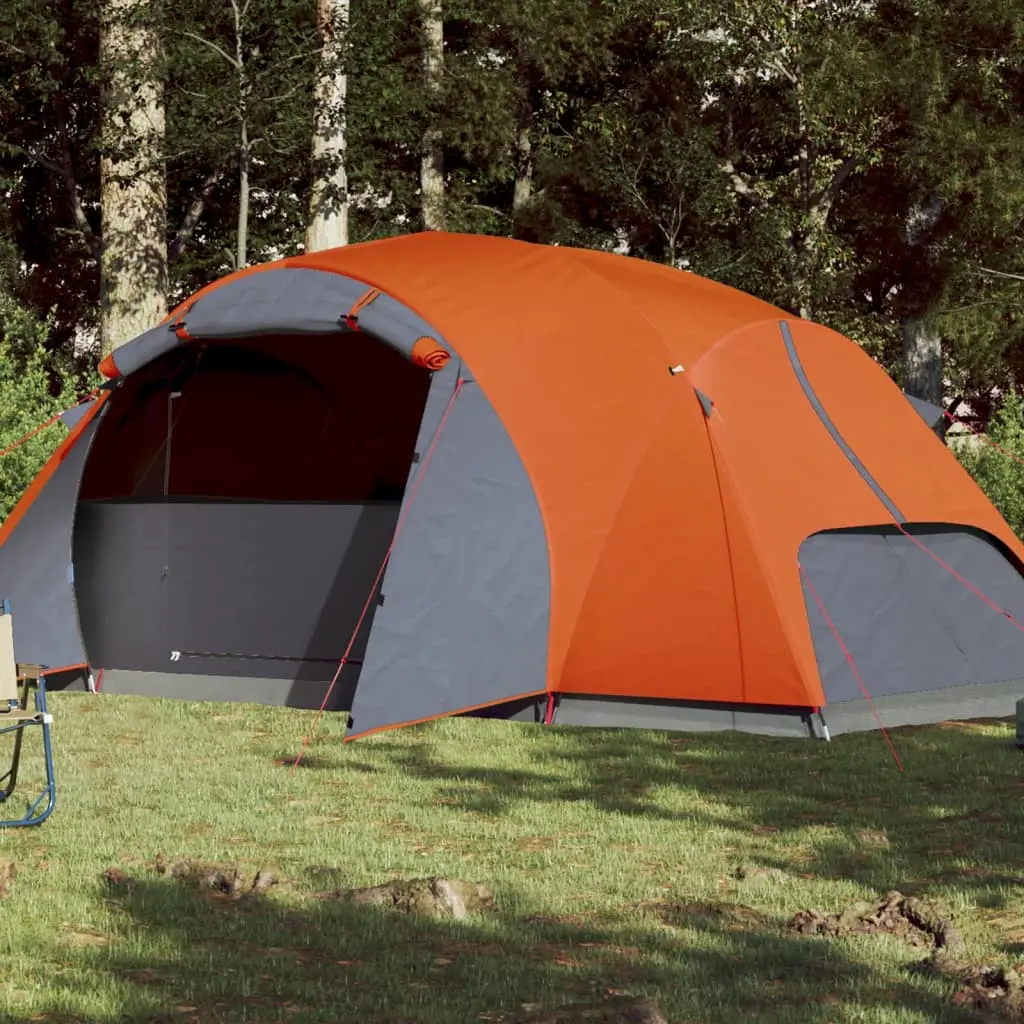 Tenda da Campeggio 8 Persone Grigio e Arancione Impermeabile