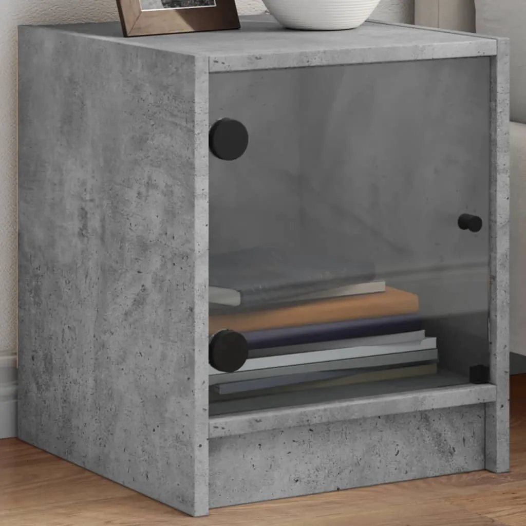 vidaXL Comodini con Ante in Vetro 2pz Grigio Cemento 35x37x42 cm