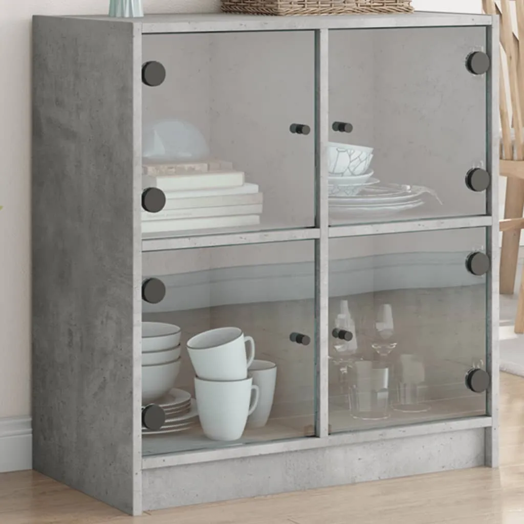 vidaXL Mobile con Ante in Vetro Grigio Cemento 68x37x75,5 cm