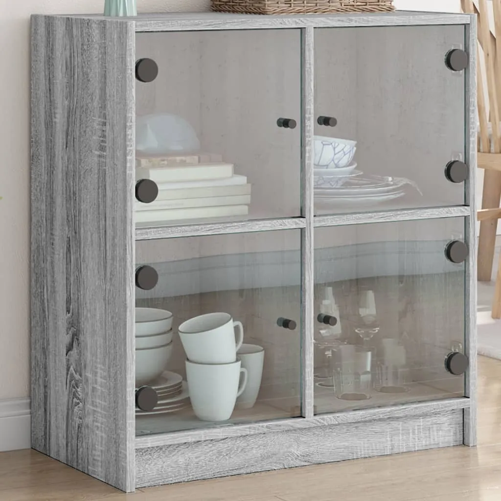 vidaXL Mobile con Ante in Vetro Grigio Sonoma 68x37x75,5 cm