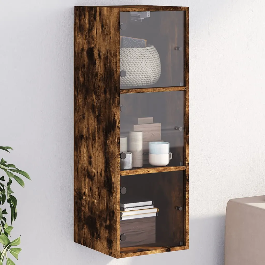 vidaXL Mobile a Muro con Ante in Vetro Rovere Fumo 35x37x100 cm