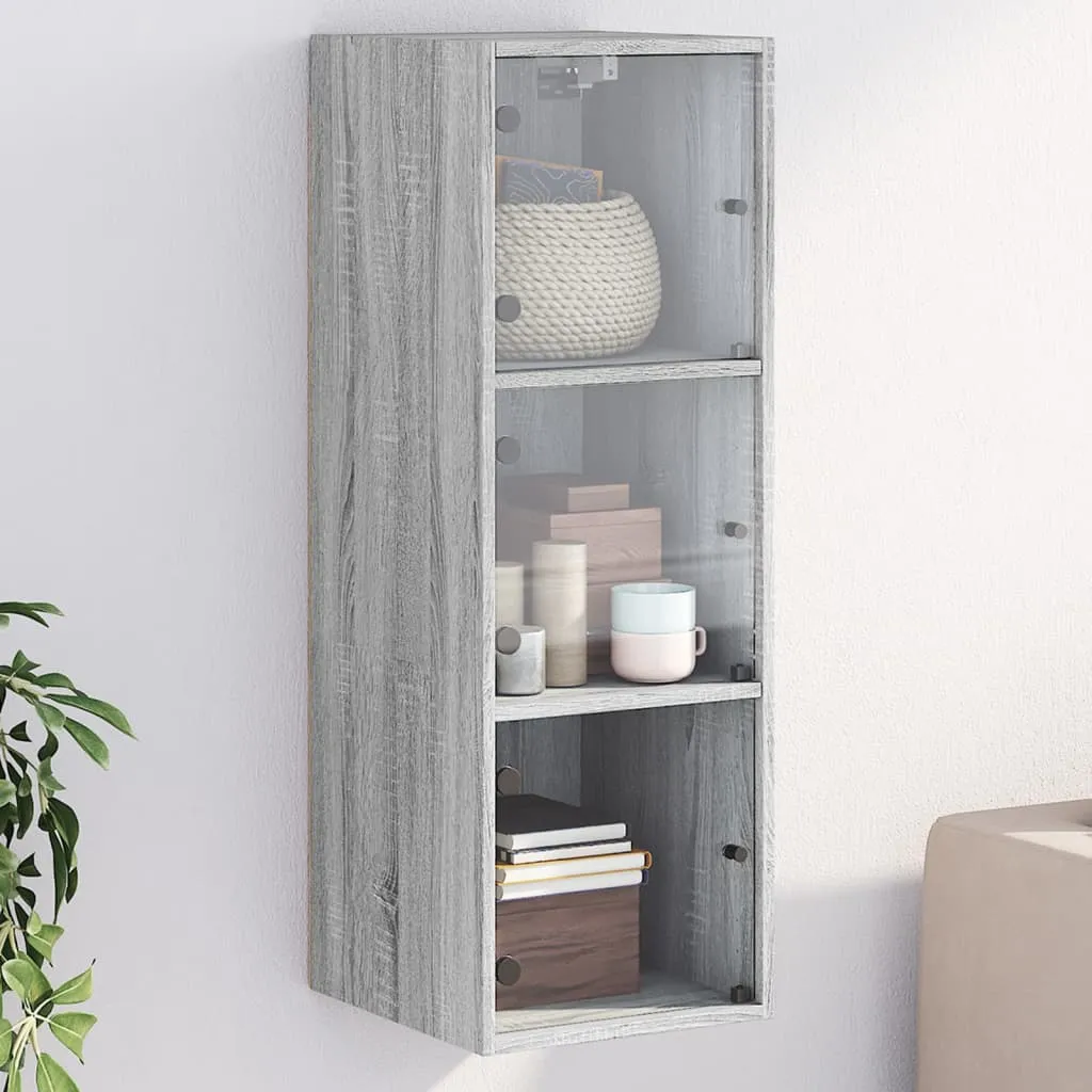 vidaXL Mobile a Muro con Ante in Vetro Grigio Sonoma 35x37x100 cm