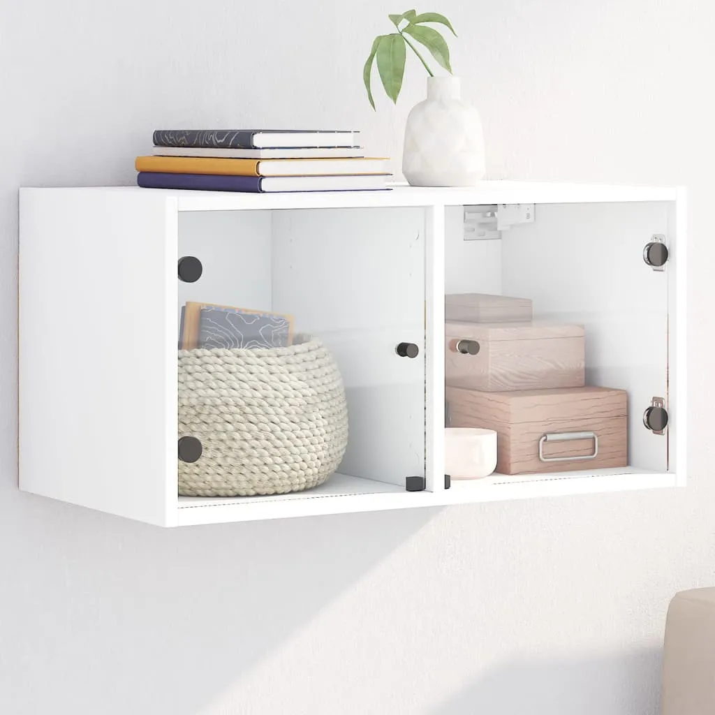 vidaXL Mobile a Muro con Ante in Vetro Bianco 68,5x37x35 cm